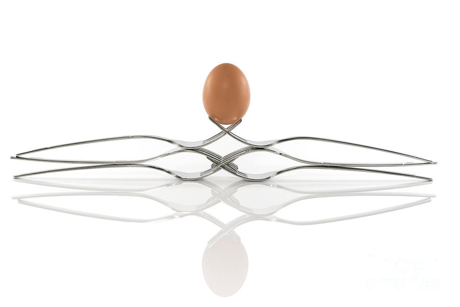 Egg Photograph - Egg Balance On Six Forks #1 by Compuinfoto  
