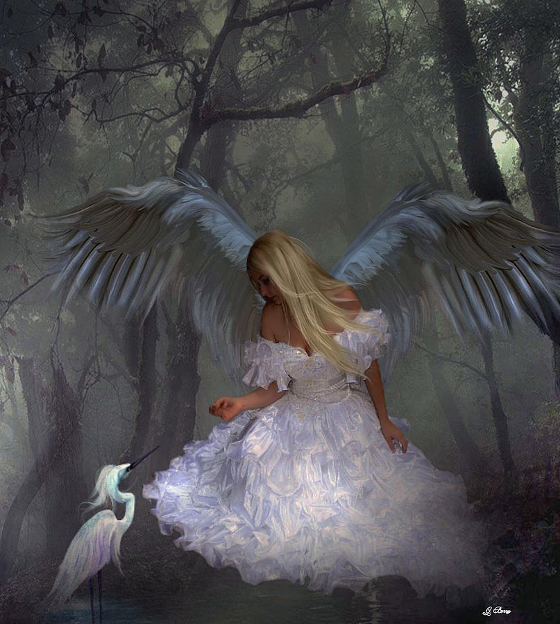 Egret And The Angel Mixed Media by Gayle Berry - Fine Art America