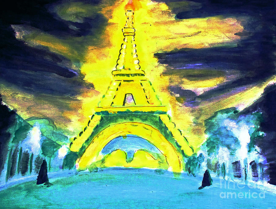 Eiffel Tower Night Optical Illusion #1 Painting by Stanley Morganstein