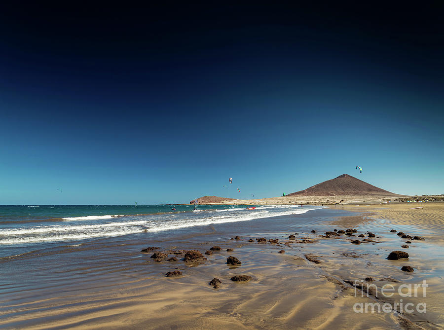 El Medano Beach And Montana Roja Landscape In Tenerife Spain  #1 Photograph by JM Travel Photography