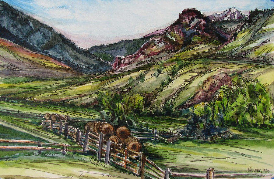 Landscape Painting - Electric Peak from Slip and Slide Ranch #2 by Les Herman