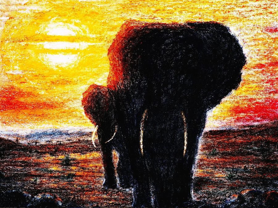   Autumn  Elephant  Sunset Painting by Hartmut Jager