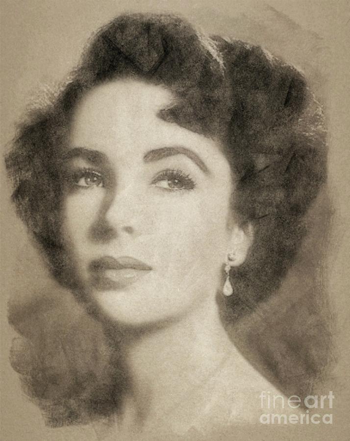 Elizabeth Taylor, Vintage Hollywood Legend By John Springfield Drawing