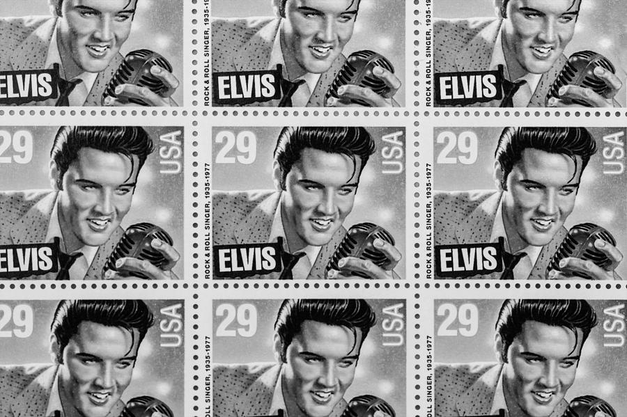 Elvis Commemorative Stamp January 8th 1993 Painted BW #1 Photograph by Rich Franco