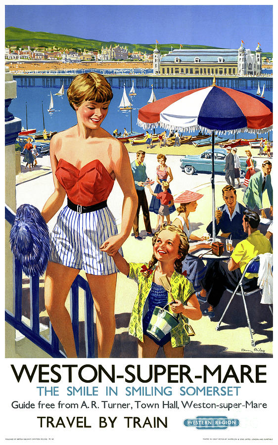 Vintage Drawing - England Weston Super Mare Vintage Travel Poster #1 by Vintage Treasure