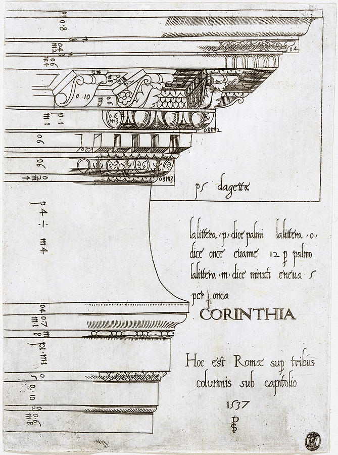 Entablature from the Temple of Castor and Pollux, Rome #1 Drawing by Master PS