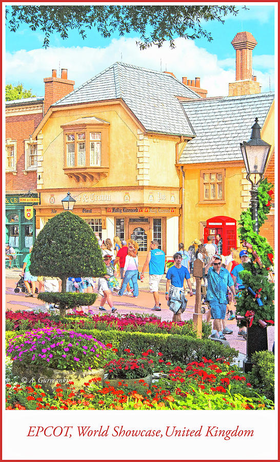 EPCOT, World Showcase, United Kingdom Shops and Tourists Drawing by A