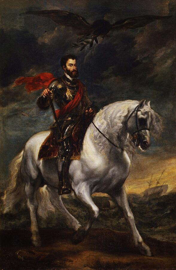 Equestrian portrait of the Emperor Charles V, from circa 1620 Painting by Anthony van Dyck