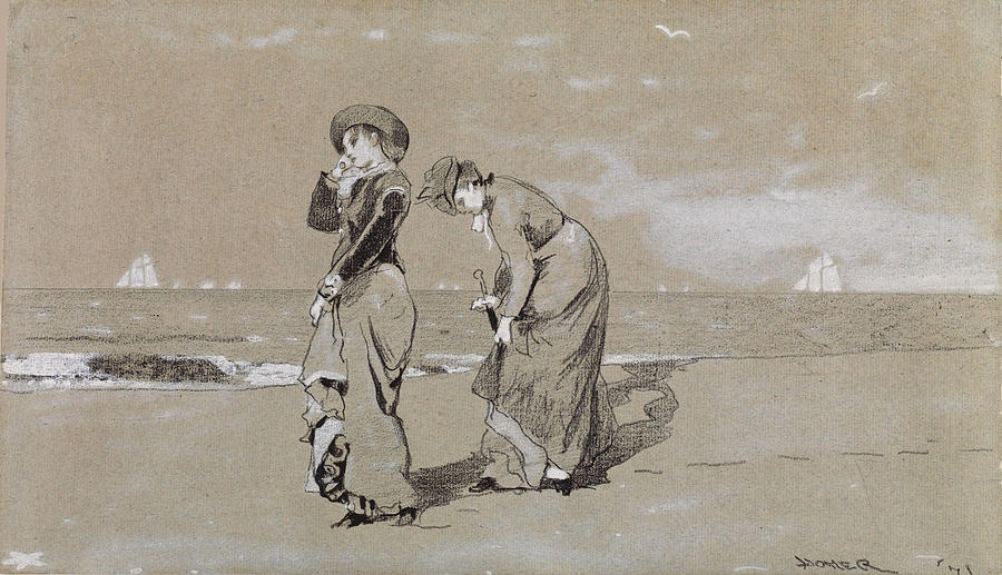 Evening on the Beach Drawing by Winslow Homer