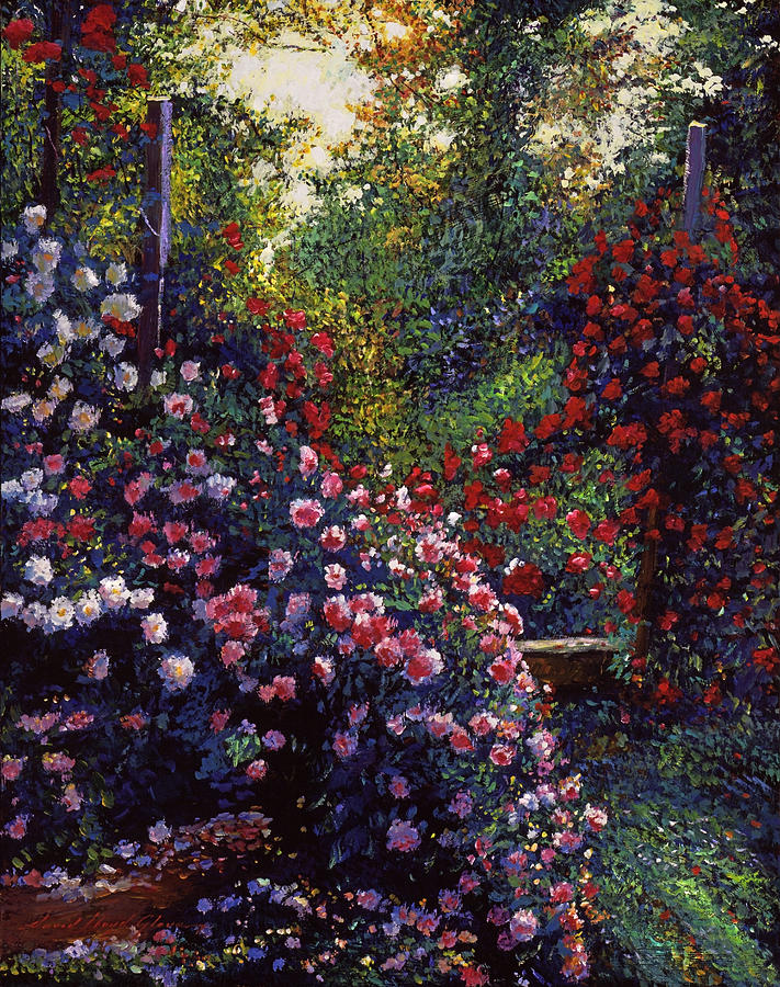 Garden Painting - Evening Roses #1 by David Lloyd Glover
