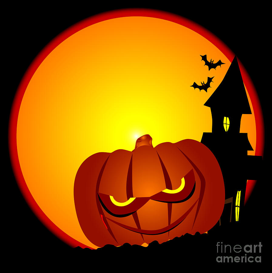 Evil Halloween Pumpkin Scene #1 Digital Art by Bigalbaloo Stock