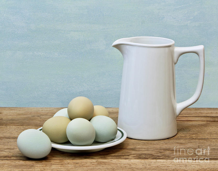 Exotic Colored Eggs with Pitcher #1 Photograph by Pattie Calfy
