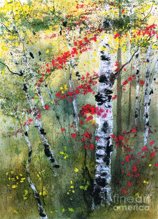 Birch Trees Painting - Fall Birches #3 by Diane Splinter