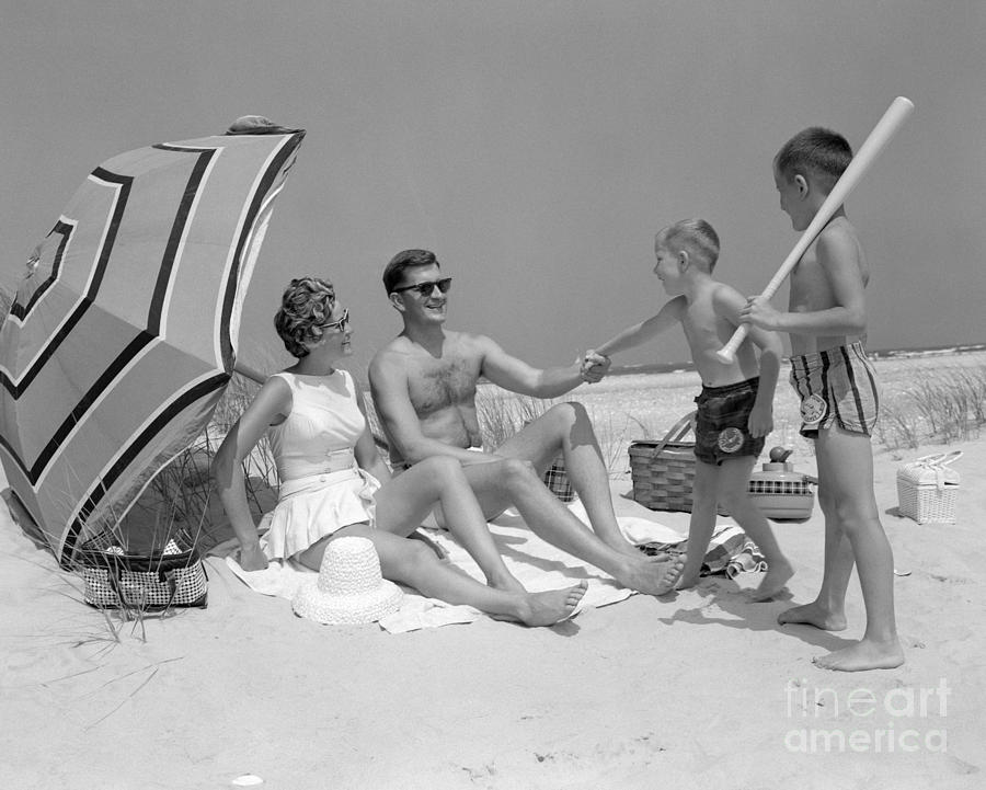Parenthood Movie Photograph - Family At The Beach, C.1960s #1 by H. Armstrong Roberts/ClassicStock