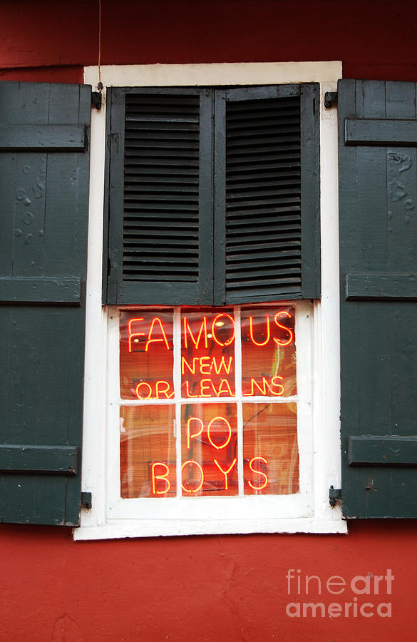 Famous New Orleans PO BOYS Red Neon Window Sign  Photograph by Shawn OBrien