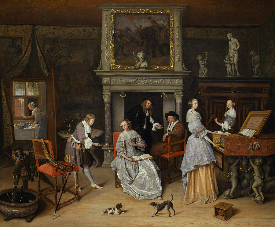 Jan Steen Painting - Fantasy Interior with Jan Steen and the Family of Gerrit Schouten #2 by Jan Steen