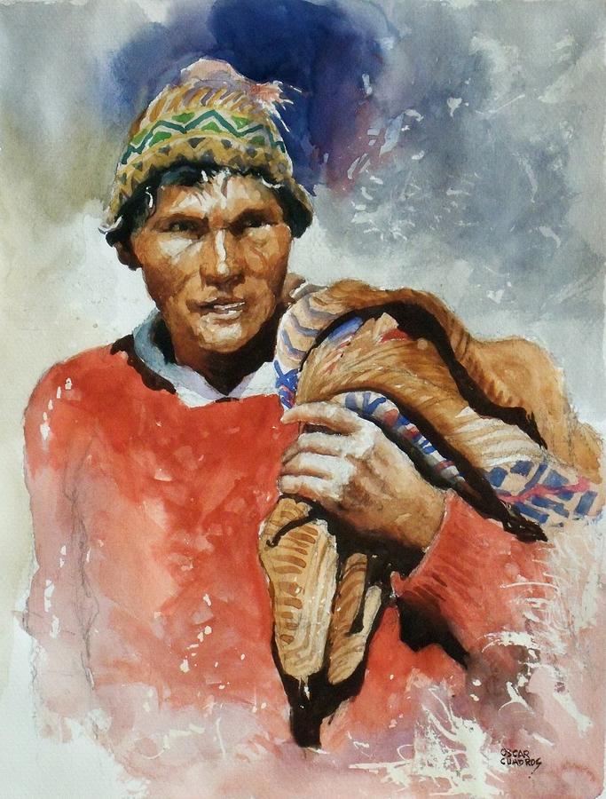 Portrait Painting - Farmer #1 by Oscar Cuadros