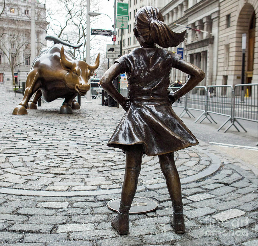 Pattern Photograph - Vintage Fearless Girl and Wall Street Bull Statue  by Doc Braham