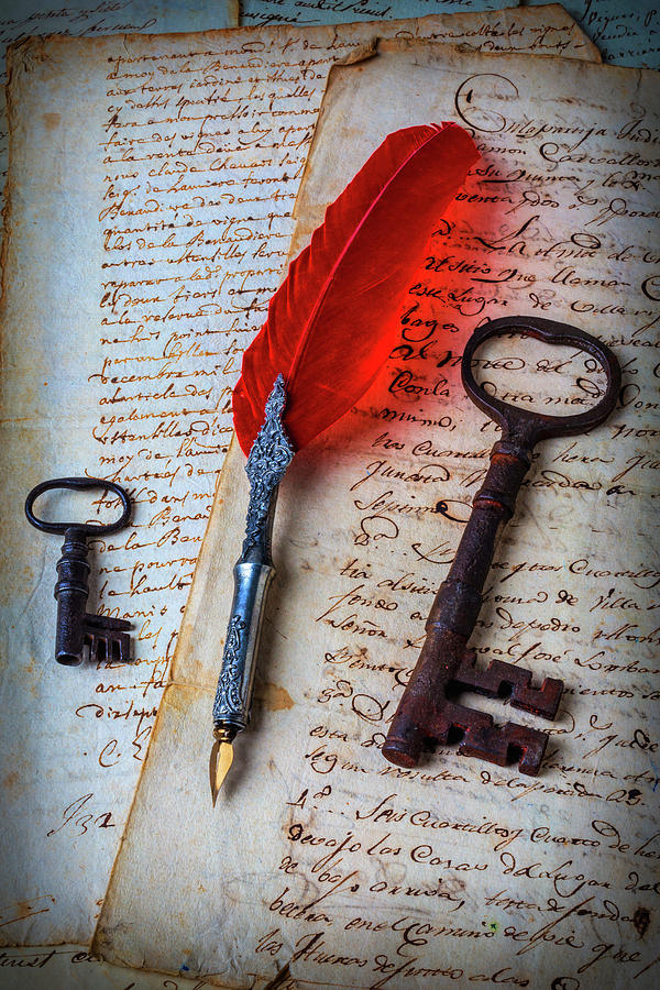 Feather Pen And Old Keys #1 Photograph by Garry Gay