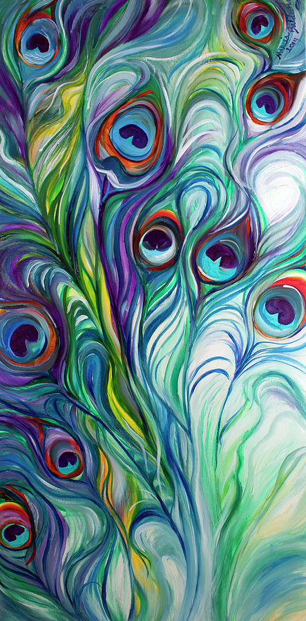 Feathers Peacock Abstract Painting by Marcia Baldwin