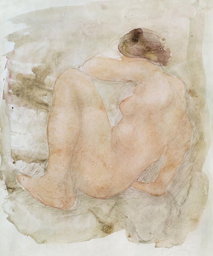Female nude Painting by Auguste Rodin