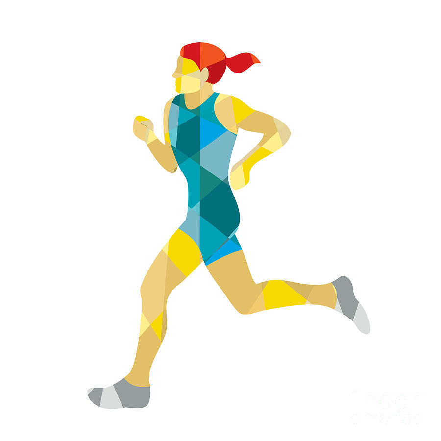 Abstract Digital Art - Female Triathlete Marathon Runner Low Polygon #1 by Aloysius Patrimonio