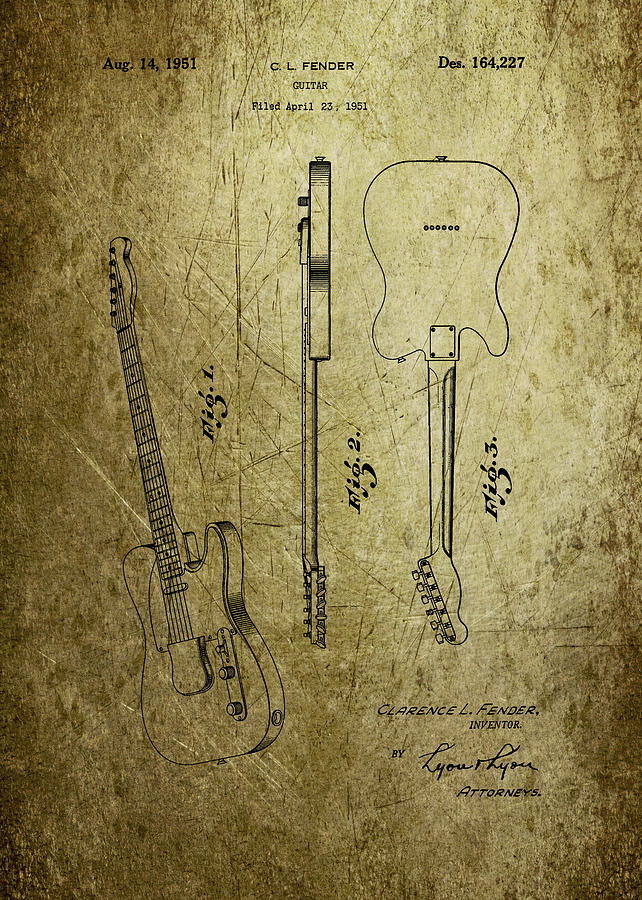 Vintage Photograph - Fender guitar patent from 1951 #1 by Chris Smith