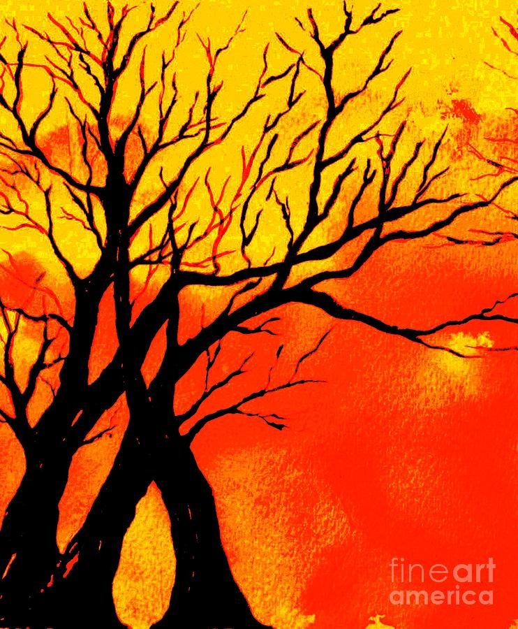 Golden Clouds Painting - Fiery Sunset by Hazel Holland