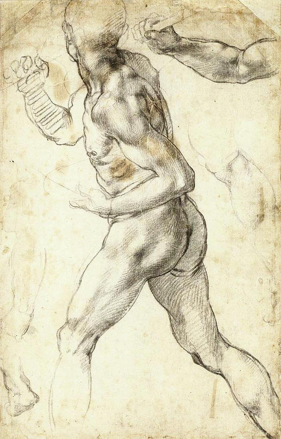 Michelangelo Drawing - Figure Study of a running man #1 by Michelangelo Buonarroti