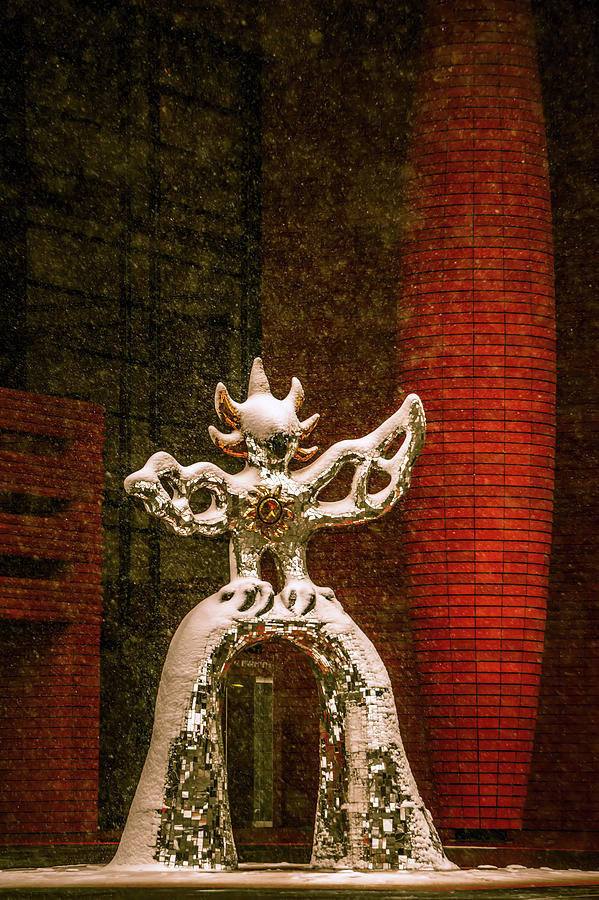 Firebird Statue Made Of Glass During Snow Storm In Upton Charlot #1 Photograph by Alex Grichenko