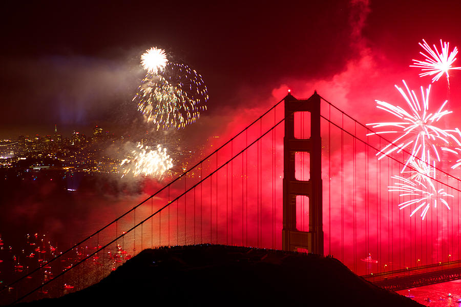 Fireworks above Golden Gate Bridge #1 Photograph by Evgeny Vasenev