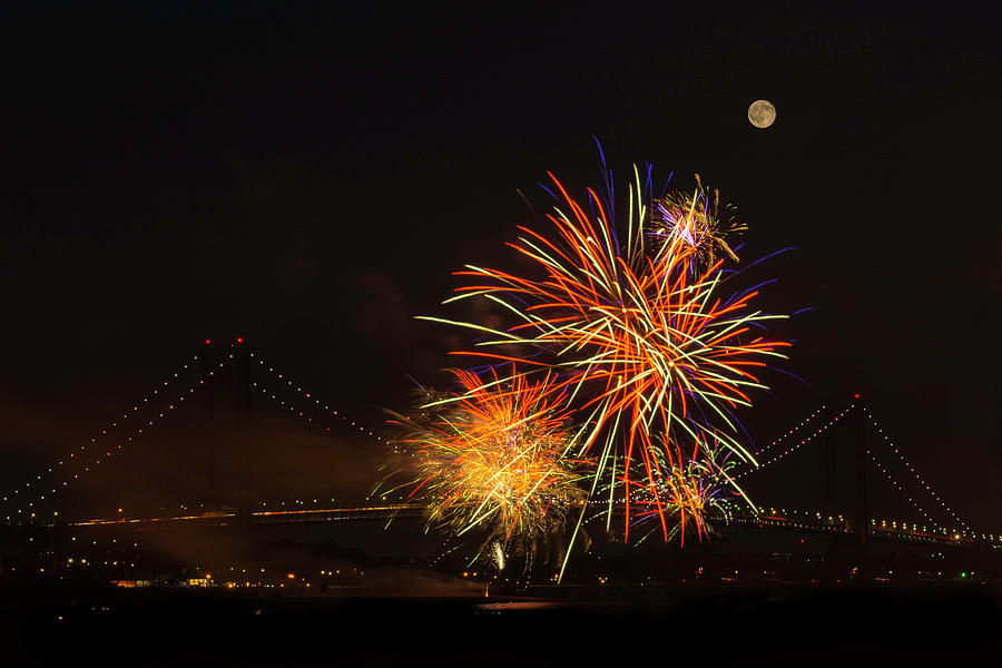 Fireworks Over the Verrazano Narrows Bridge  #2 Photograph by Kenneth Cole