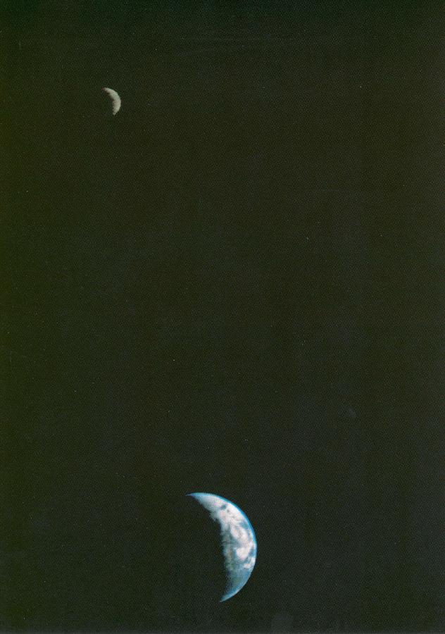 First Picture of the Earth and Moon in a Single Frame, nasa #1 Painting by Celestial Images