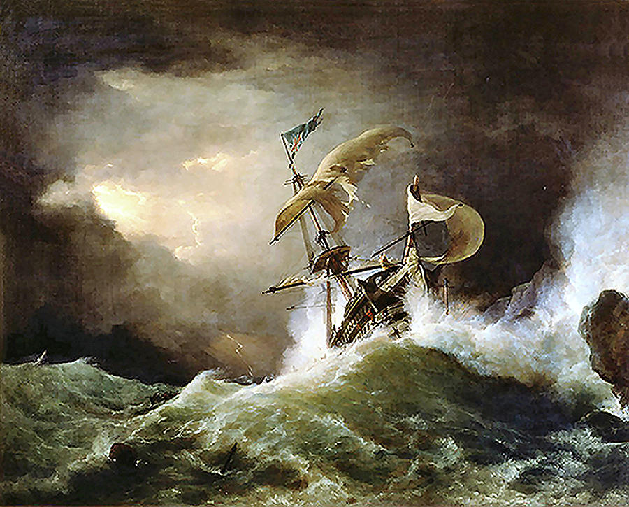 Seascape Painting - First Rate Man-of-war #1 by George Philip Reinagle