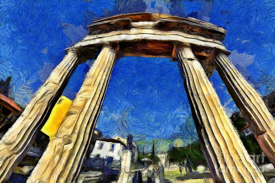 Fish eye view of the Gate of Athina Archegetis  #1 Painting by George Atsametakis