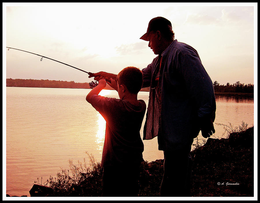 Fishing at Sunset Grandfather and Grandson #2 Photograph by A Macarthur Gurmankin