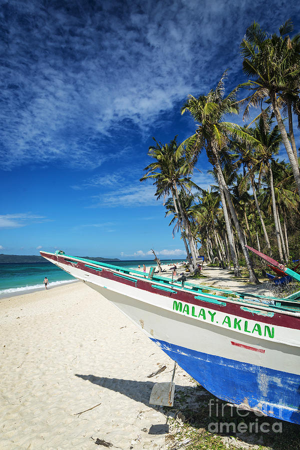 Fishing Boat On Puka Beach Tropical Paradise Boracay Philippines #1 Photograph by JM Travel Photography