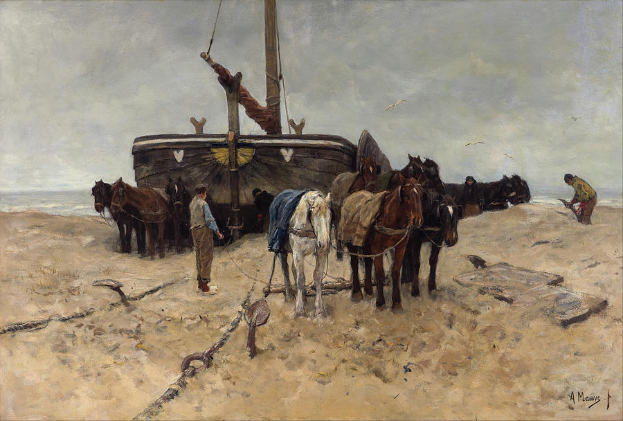 Fishing boat on the beach #2 Painting by Anton Mauve