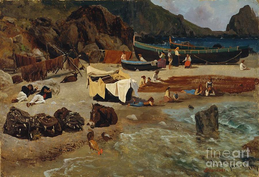 Fishing Boats at Capri #1 Painting by Celestial Images