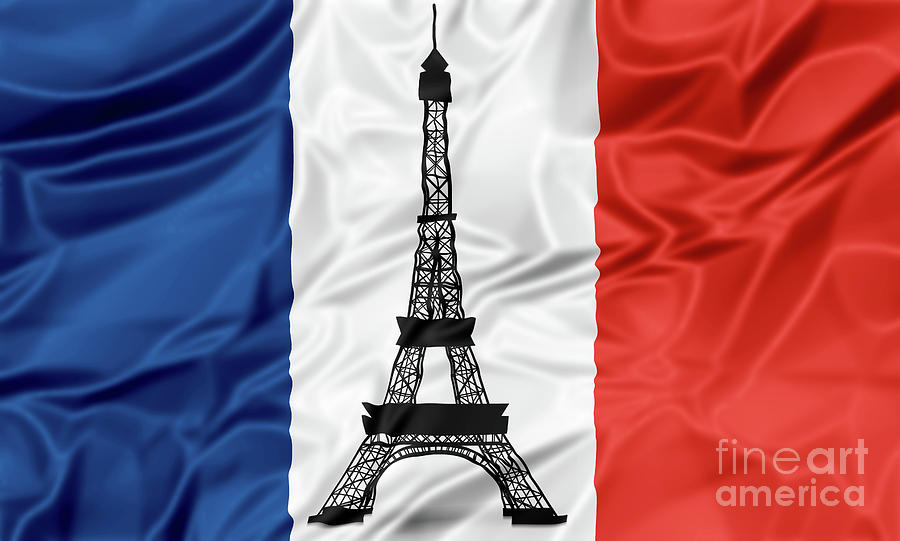 Flag of France with Eiffel Tower #1 Digital Art by Benny Marty