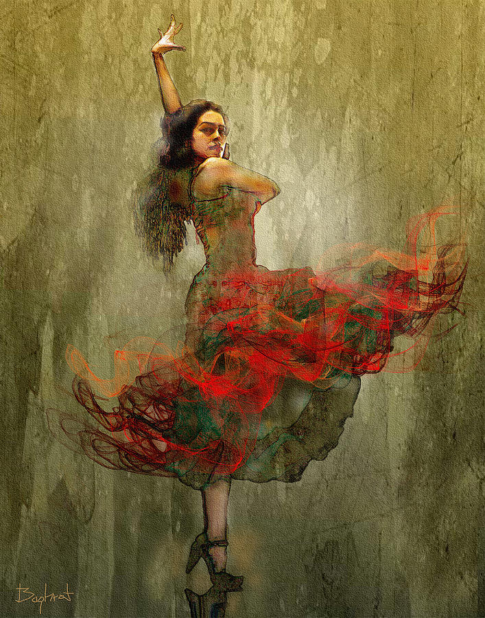 Still Life Digital Art - Flamenco in Red #2 by Boghrat Sadeghan