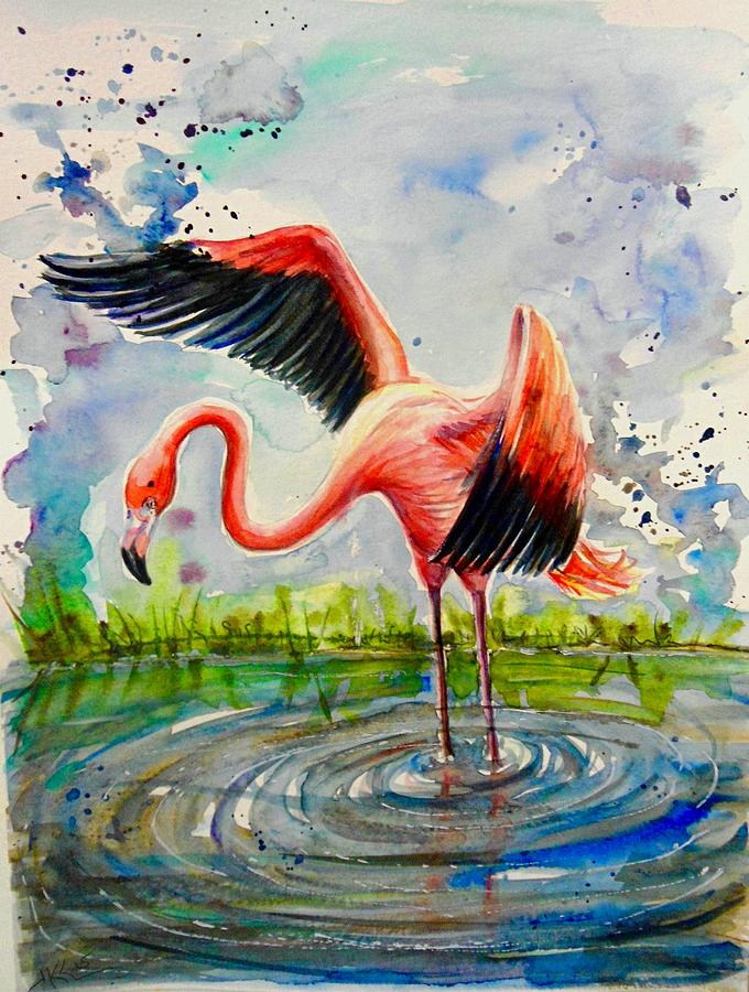 Flamingo #1 Painting by Katerina Kovatcheva