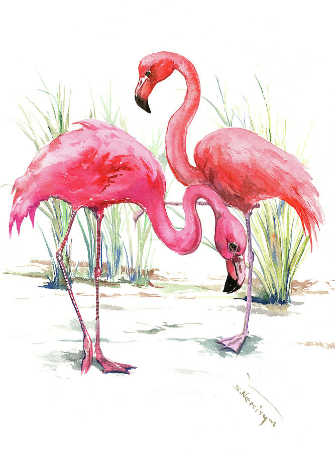 Flamingos #1 Painting by Suren Nersisyan