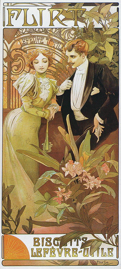 Vintage Painting - Flirt  #1 by Alphonse Mucha