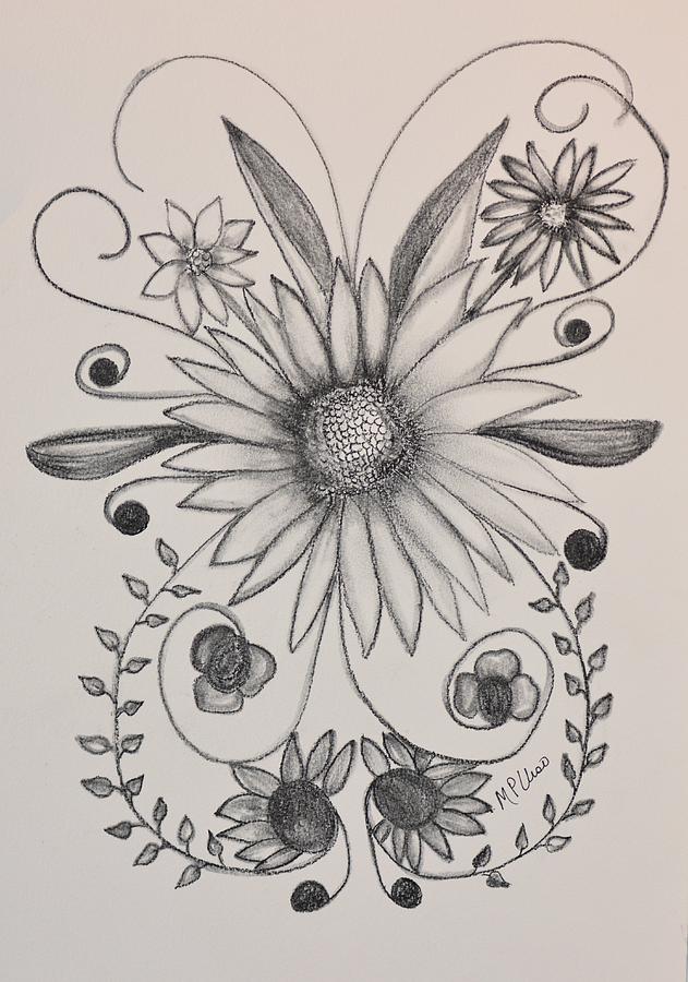 Daisy Drawing - Floral Abstract 16-01 #1 by Maria Urso