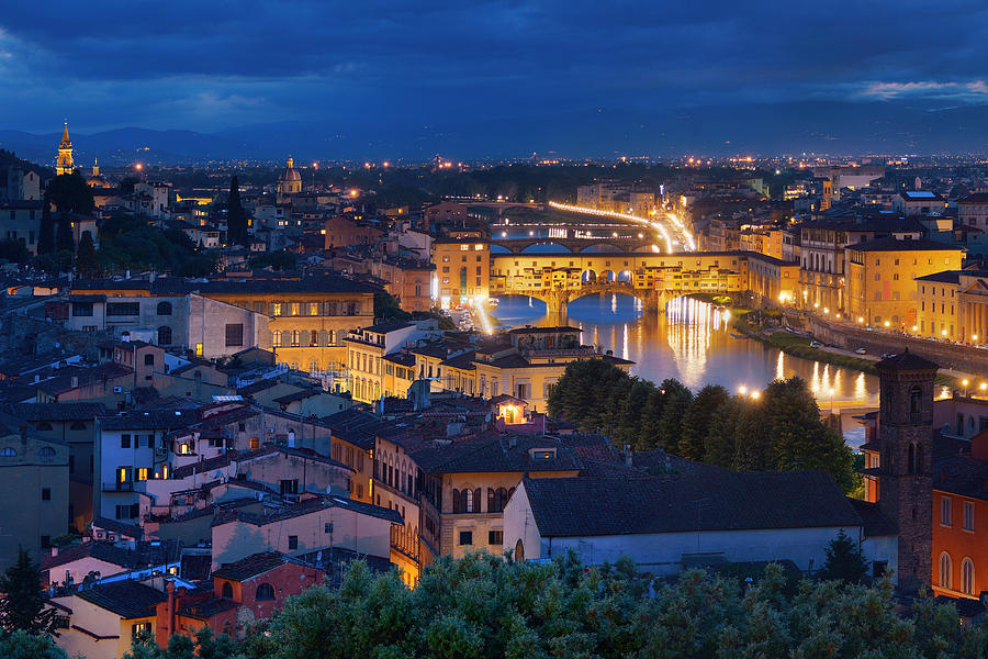 Florence skyline night #1 Photograph by Songquan Deng