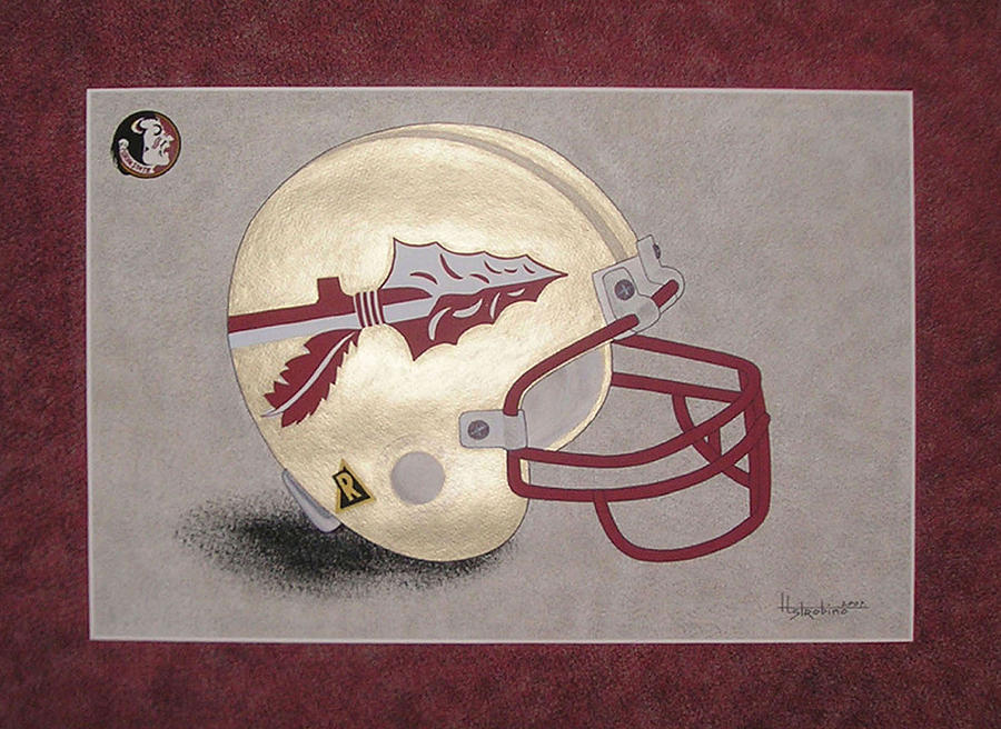 Fla.Seminoles Helmet T-shirt Painting by Herb Strobino