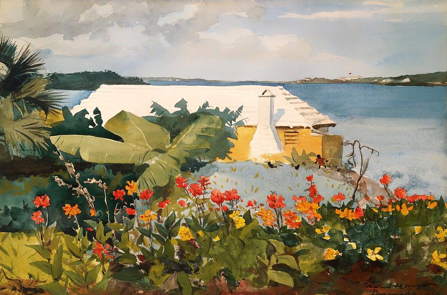 Flower Garden And Bungalow - Bermuda #1 Painting by Mountain Dreams