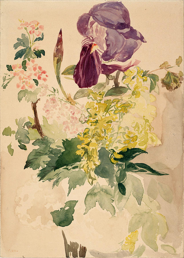 Flower Piece with Iris Laburnum and Geranium #1 Painting by Edouard Manet