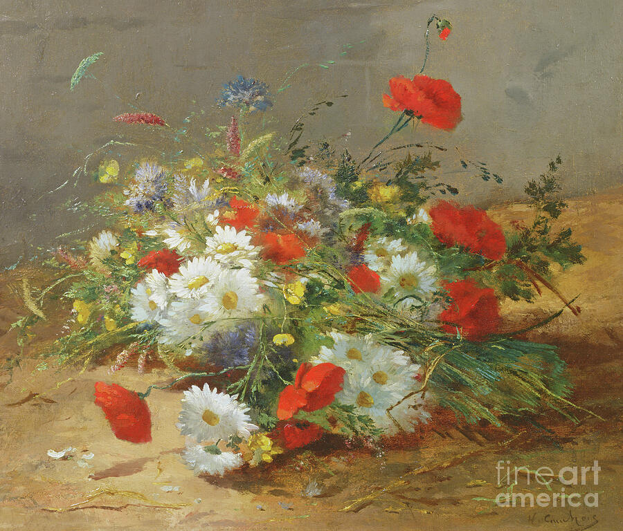 Flower Study by Eugene Henri Cauchois Painting by Eugene Henri Cauchois